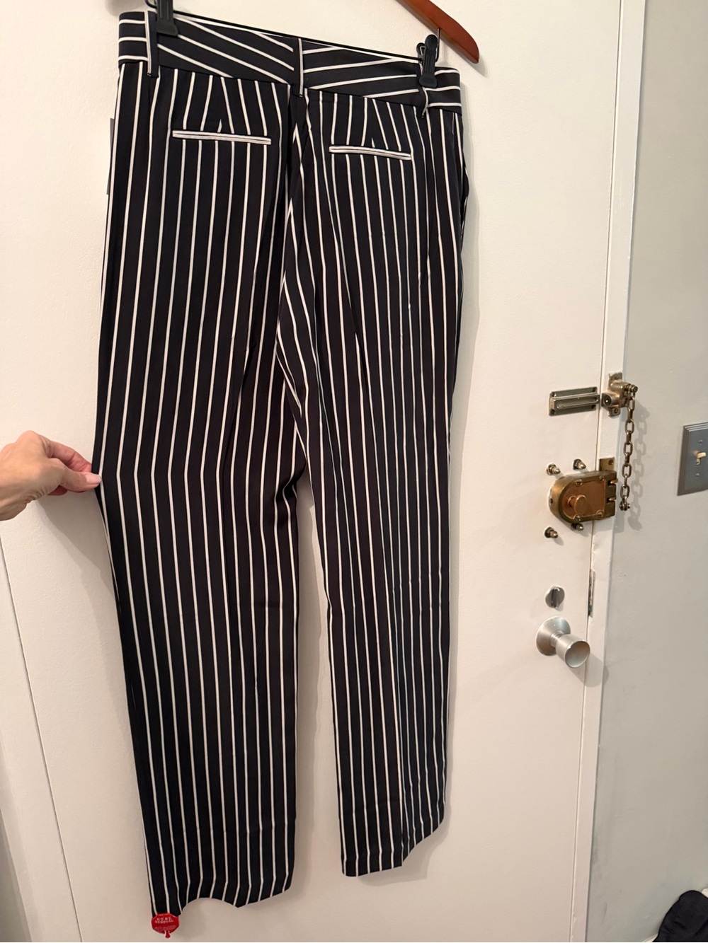 Equipment Black Wide-Leg Pants with White Pinstripes - Picture 3 of 5